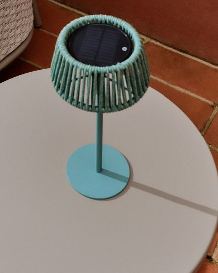 Настольная лампа Aldet из бирюзового веревочного шнура на солнечной батарее