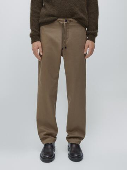 Massimo Dutti Брюки-джоггеры из смесовой хлопковой ткани, оливковый