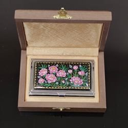 Коллекционная визитница "Пионы" с ручной росписью Палех в футляре