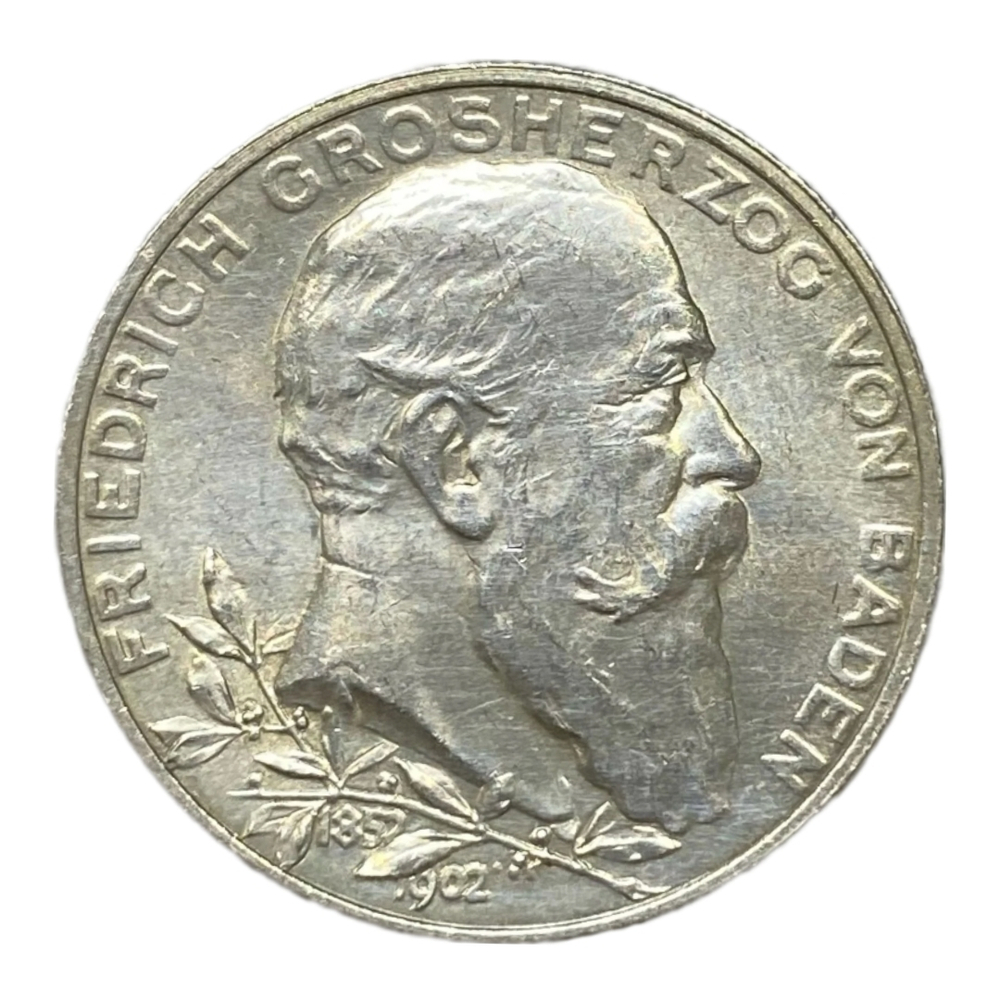 Монета  2 марки Германия ( Империя, Баден) 1902