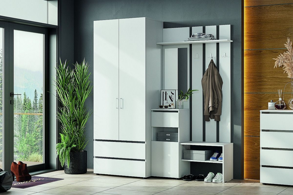 Прихожая с зеркалом комплект мебели Белый текстурный 180х51х210 см