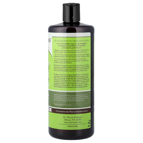 Dr. Woods, мыло с маслом чайного дерева и маслом ши, приобретенное на основе принципов справедливой торговли, для всех типов кожи, 946 мл (32 жидк. унции)