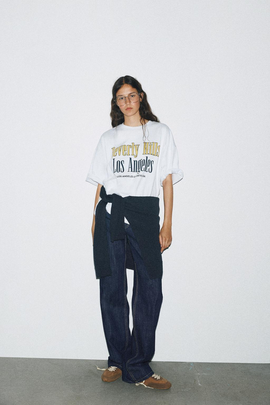 ZARA ФУТБОЛКА С НАДПИСЬЮ, БЕЛЫЙ