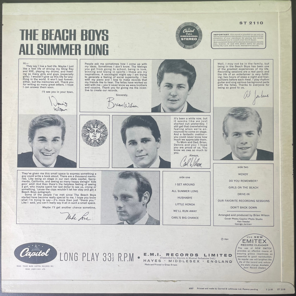 The Beach Boys ‎– All Summer Long (Англия 1965г.)
