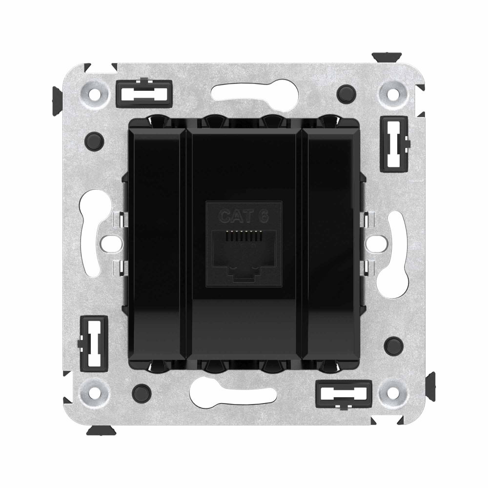 Компьютерная розетка RJ-45 без шторки в стену, кат.6 одинарная, "Avanti", "Черный квадрат"