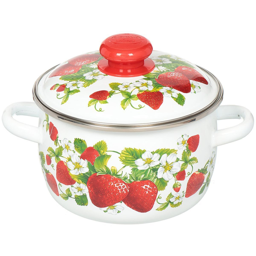 Кастрюля сталь, эмал, 2 л, с крыш, Сиб товары, Клубничная поляна, 3MC161P, индукц