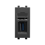 USB 3.0 розетка модульная, тип А-А, "Avanti", "Черный матовый", 1 модуль