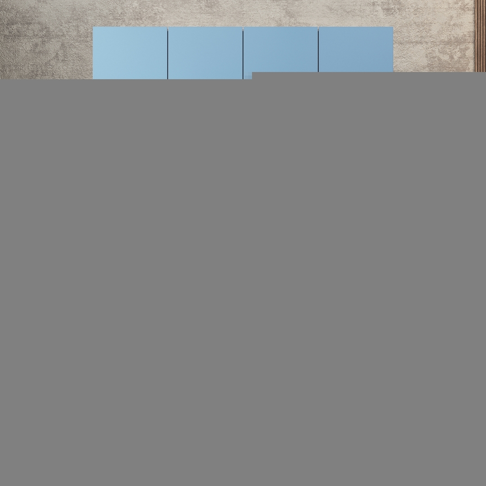 Шкаф Агератум МДФ четырехсекционный с антресолью в синей эмали - Дуб молочный 8622  210*60*220