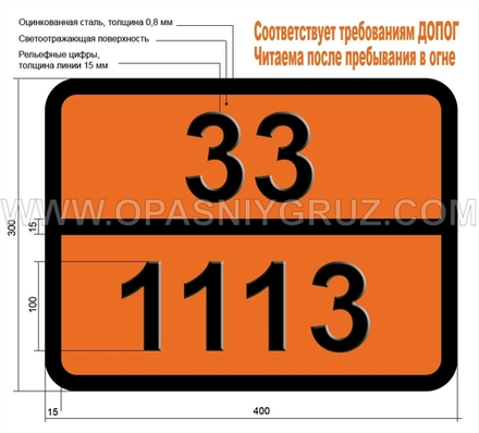 Табличка Опасный груз 33-1113 АМИЛНИТРИТ