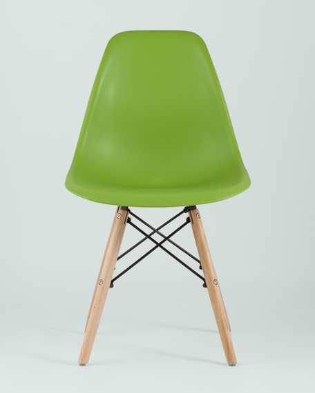 Eames Style DSW зеленый пластик, стальной каркас, натуральный массив бука