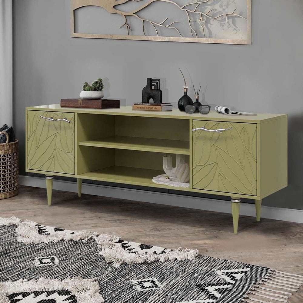 Тумба под ТВ Арт Колор leaves 155см Классик Сильвер Зеленая олива