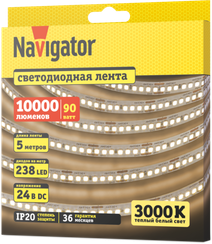 Лента светодиодная Navigator 24V 18Вт 3000К IP20 бухта 5м белая 40633