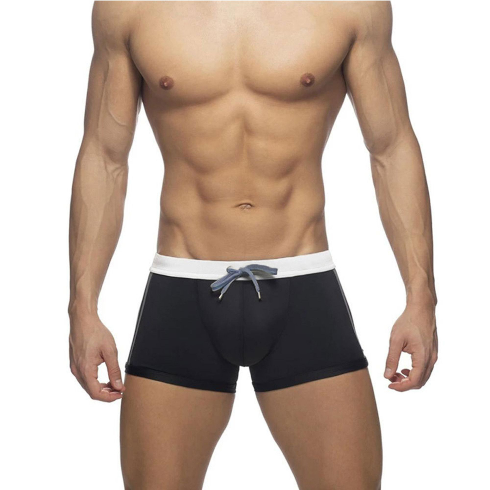 Черные мужские плавки-боксеры с серыми полосками по бокам (Размер: L) (Цвет: черный)