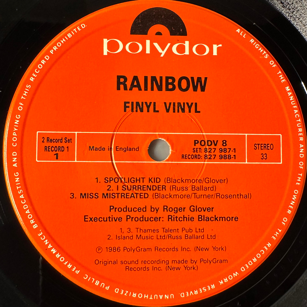 Rainbow ‎– Finyl Vinyl 2LP (Япония 1986г.)