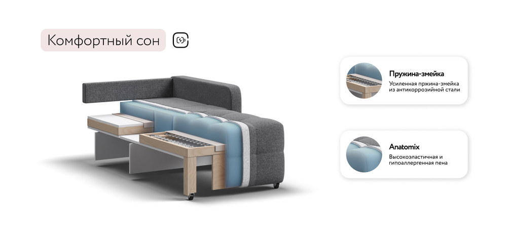 Кресло-кровать Денди Слим рогожка Malmo серый