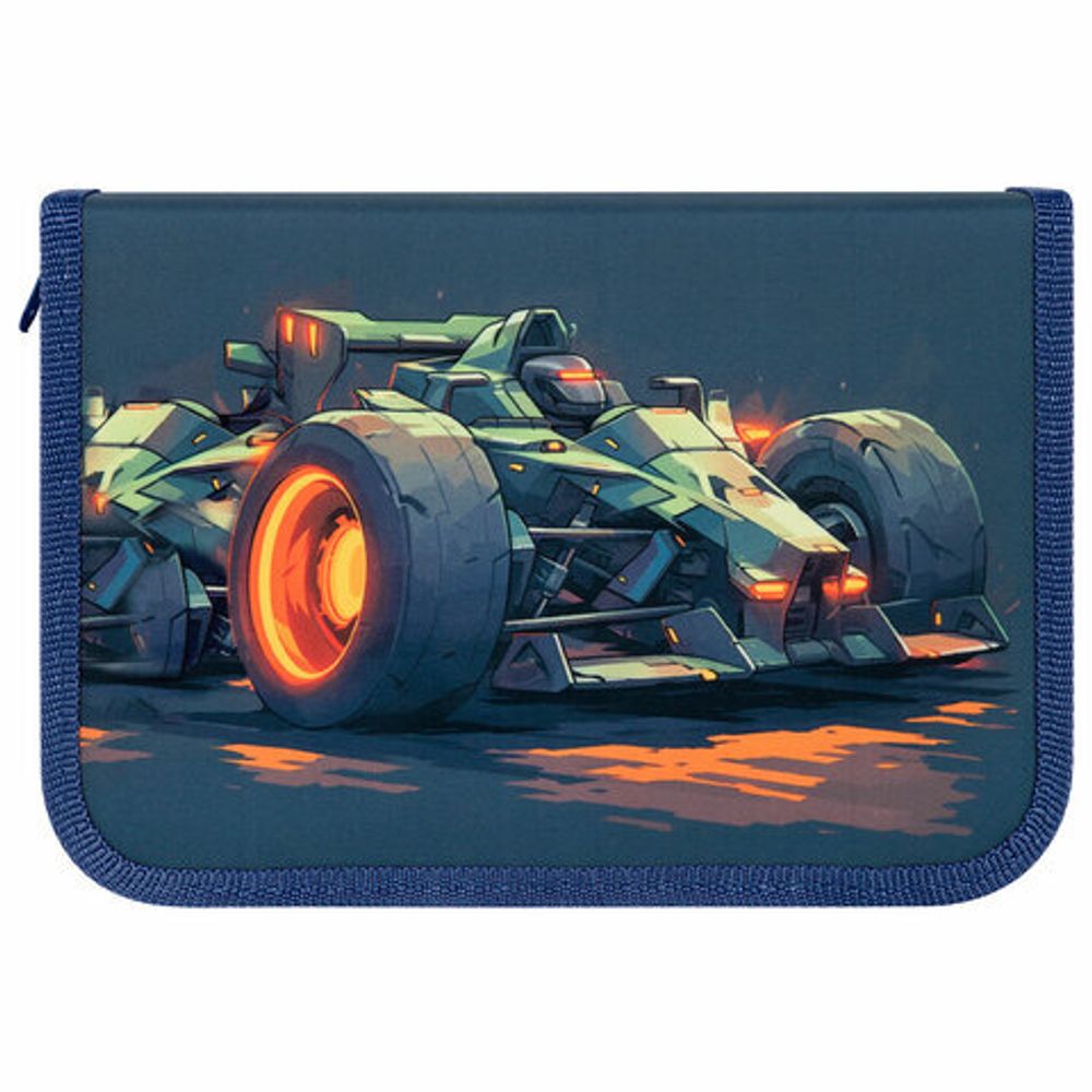 Пенал ПИФАГОР, 1 отделение, 2 откидные планки, полиэстер, 20х14 см, "Speed bolid", 273479