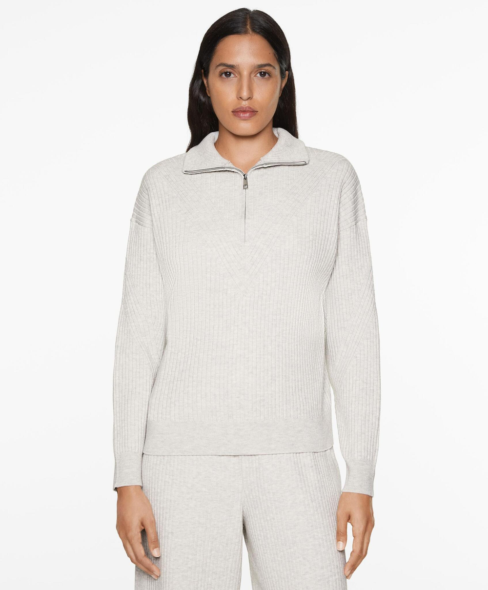 Oysho Свитер в рубчик с высоким воротником, ледяной