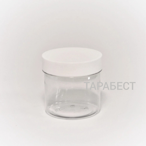 Банка 100 мл пластик прозрачная с белой крышкой