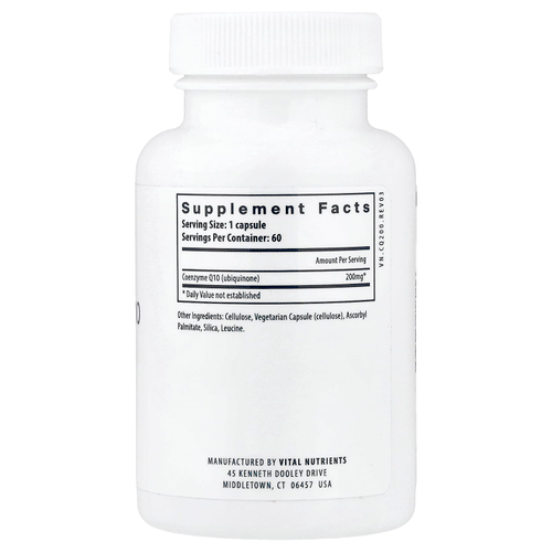 Vital Nutrients, Коэнзим Q10, 200 мг, 60 веганских капсул