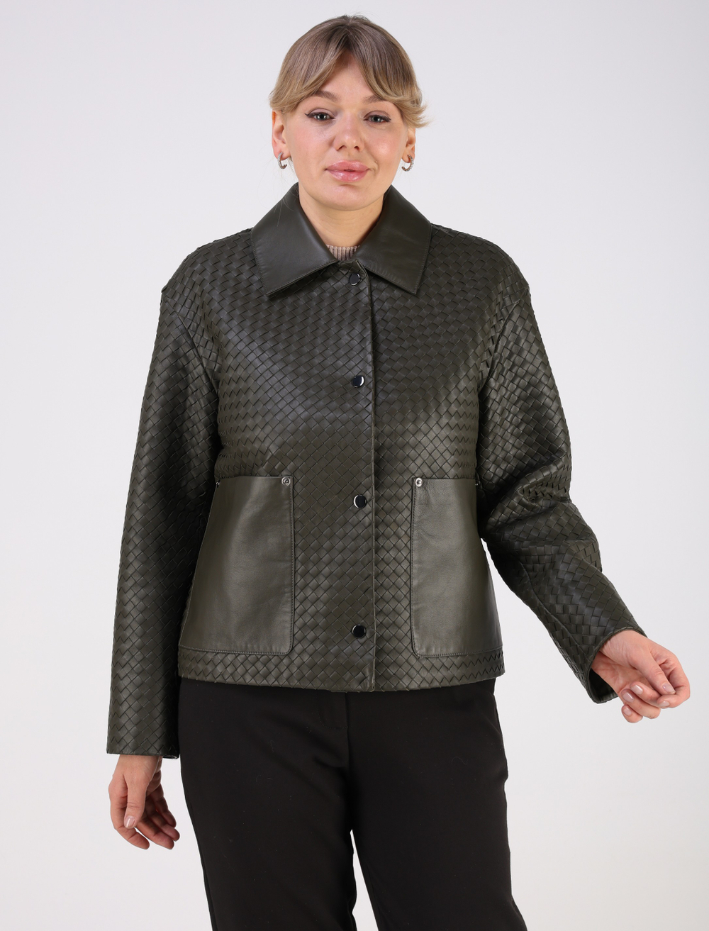 Кожаная куртка демисезонная вязанная