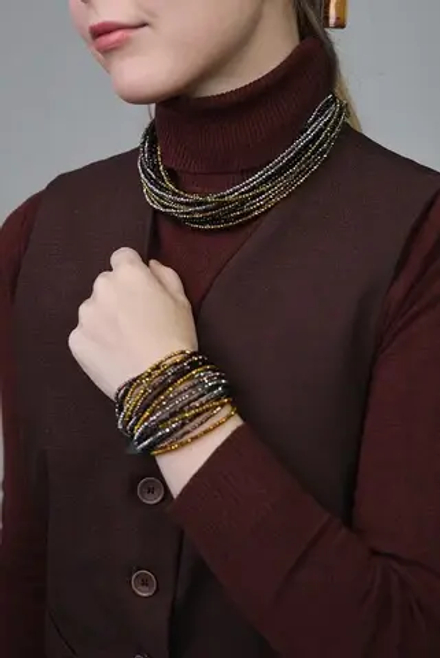 Колье "Венеция" венец.стекло мультиколор: золото,серебро,черный, шоколад, застежка из натур.кожи