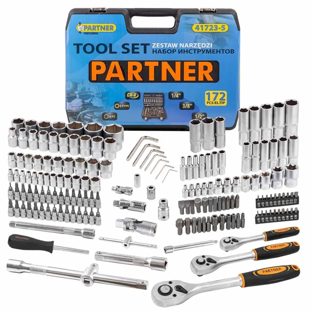 Набор инструмента 172пр. 1/4''&amp;1/2''&amp; 3/8'' (6-гран.)(4-32мм) Partner PA-41723-5