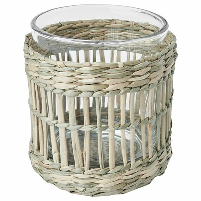 Подсвечник IKEA SLIPPRIG (СЛИППРИГ), Стеклянный с соломенным декором