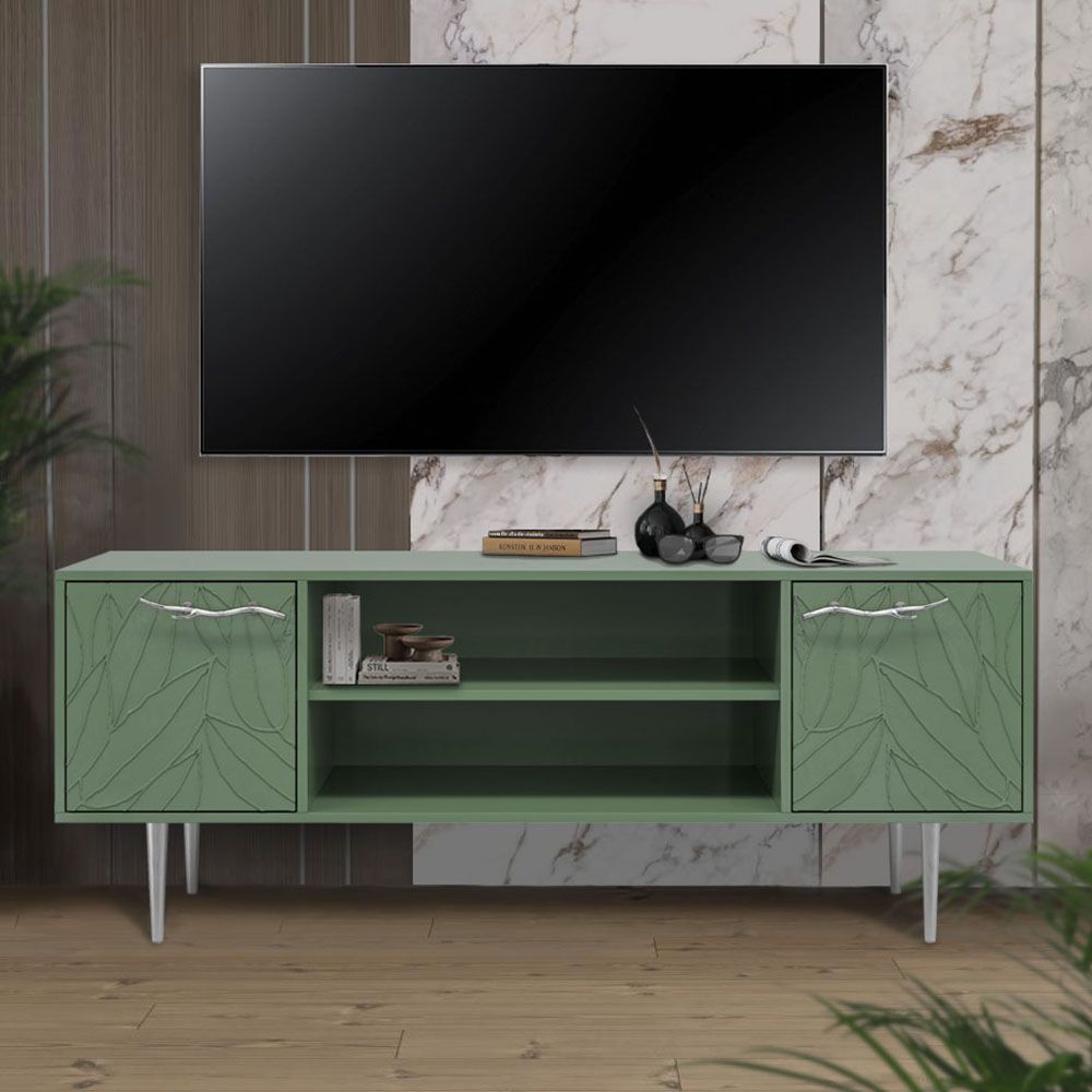 Тумба под ТВ Арт Колор leaves 155см Стайл Сильвер Зеленый нефрит