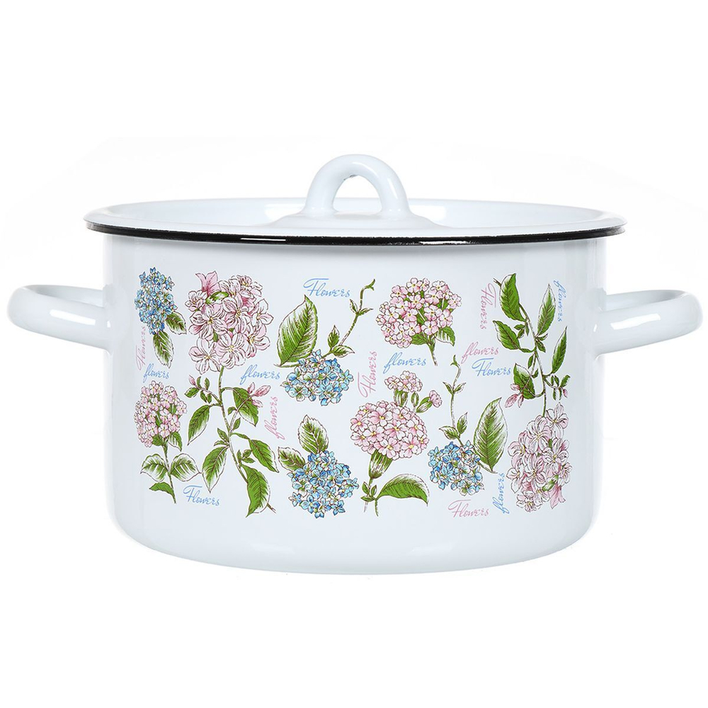 Набор эмалированной посуды 6 пр, кастрюли 1.5,2.9,4.5 л, СтальЭмаль, Букет, 1с33, бел