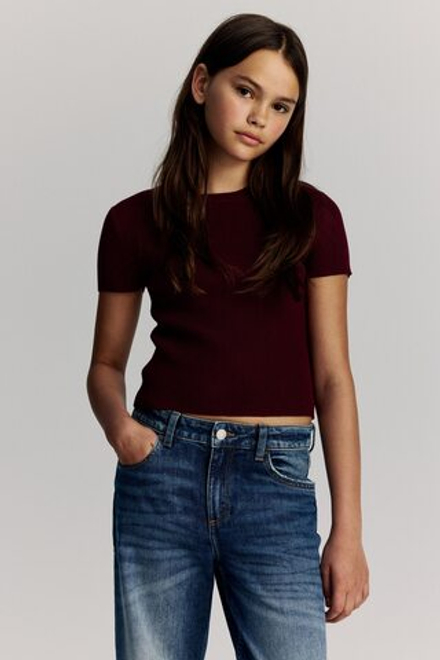 H&M Укороченный топ в рубчик, малиновый