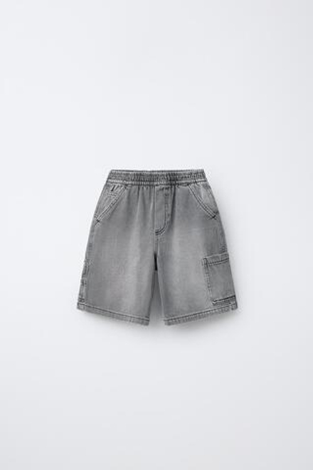 ZARA ДЖИНСОВЫЕ ШОРТЫ BAGGY CARPENTER, СЕРЫЙ