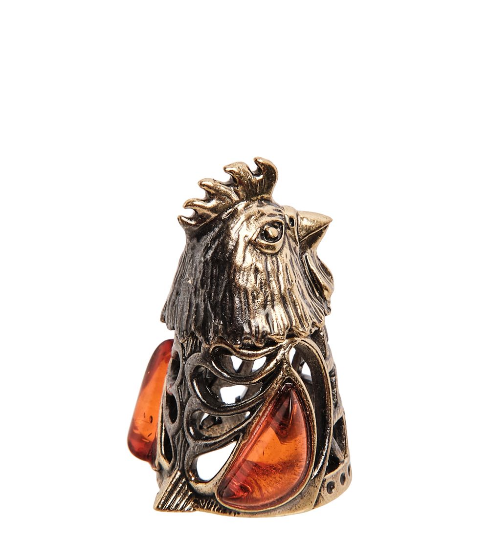 AM-2989 Наперсток «Петушок» (латунь, янтарь)