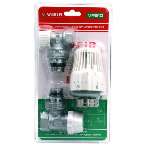 Комплект VIEIR радиаторный угловой (клапан термостат. клапан запорный,термоловка) 1/2" VR310 (25/1)