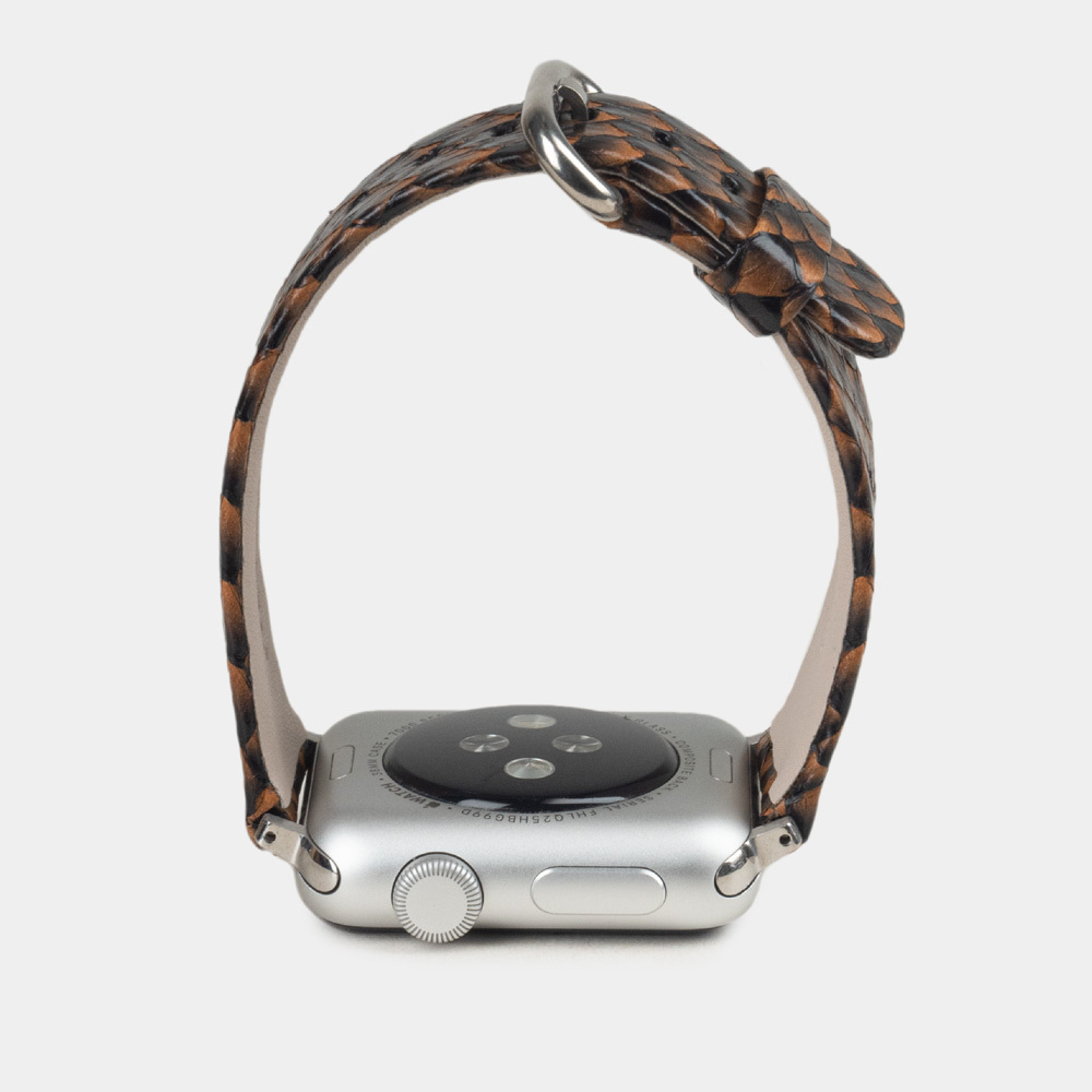 Ремешок для Apple Watch 40/41/42 mm из кожи лосося, цвета черно-оранжевый градиент