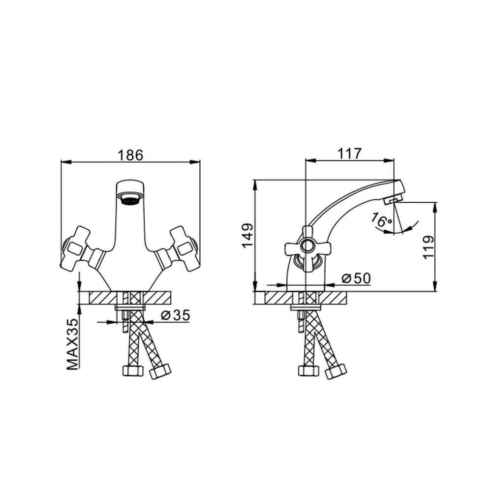 Смеситель для раковины 1/2 кер F1024 FRAP (литой, п/шпильку, хром, латунь)