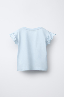 ZARA ОДНОТОННАЯ ФУТБОЛКА С ВОЛАНАМИ, СИНИЙ