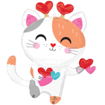 Шар Фольгированный Кот с сердцами-антенками (Белый)