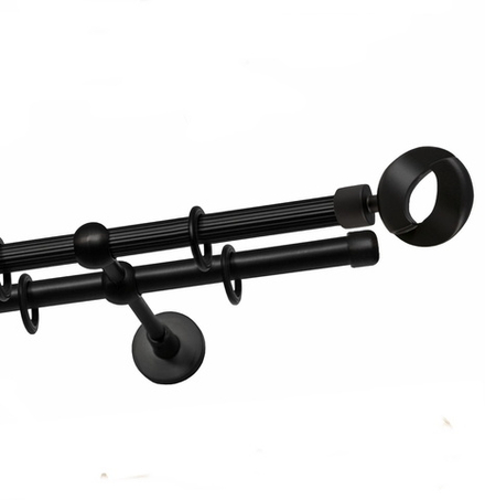 Карниз кованый рифленый Мебиус d 16/16 мм двухрядный, цвет черный матовый