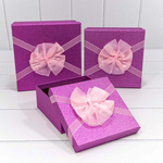 Коробка 19.5х19.5х9.5 см Набор 3 шт "Блеск" с бантом (Розовый, Фиолетовый)