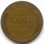 1 цент 1917 (без знака - Philadelphia). США. Пшеничный цент. Бронза F-VF