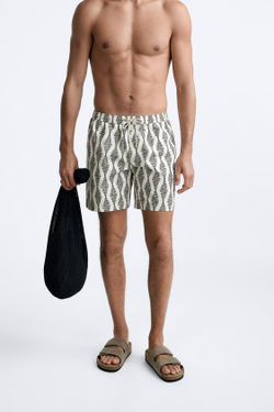 ZARA ДЛИННЫЕ ПЛАВКИ С ГЕОМЕТРИЧЕСКИМ ПРИНТОМ, ЧЕРНЫЙ