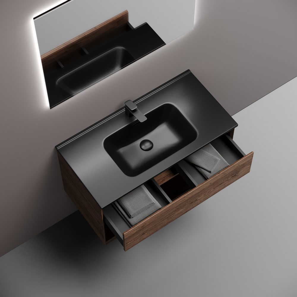 Тумба подвесная Sancos Marmi 1.0 890х445х520 c одним ящиком оснащенным доводчиками скрытого монтажа и открытой нишей, дуб чарльстон, арт.MR1.090ECH