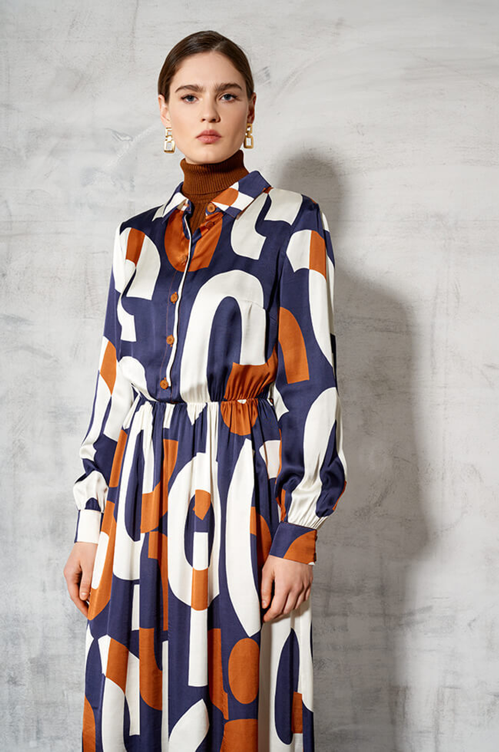 51328 Платье женское (сине-рыжий принт)