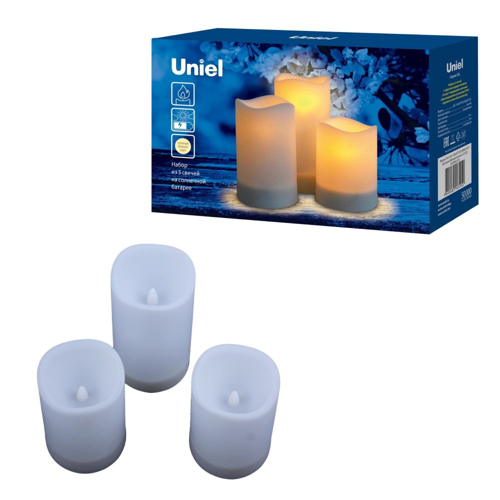 USL-S-816-PT150 CANDLE SET3 Садовый светильник на солнечной батарее Свеча. в наборе из 3 штук. 1 светодиод. Теплый белый свет. 1xАА Ni-Mh аккумулятор в-к. IP44. TM Uniel