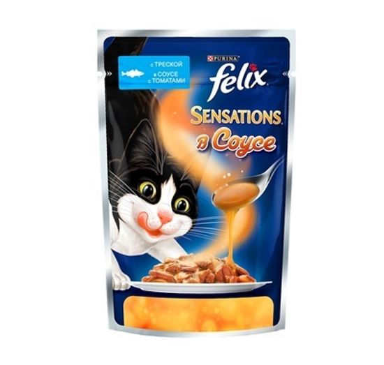 Purina Felix Sensations влажный корм для кошек в соусе треска с томатами 85 гр Purina Felix Sensations влажный корм для кошек в соусе треска с томатами 85 гр