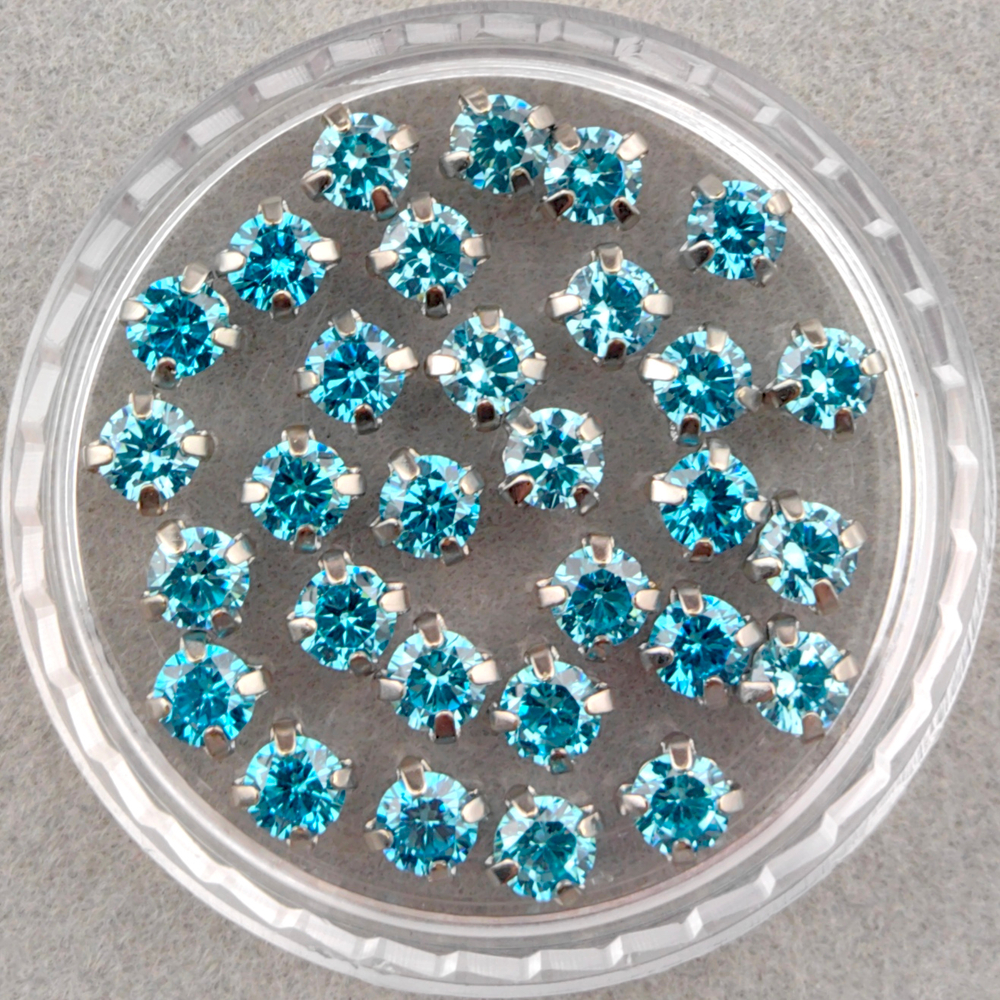 Фианиты шатоны в оправах, Aquamarine/Platinum