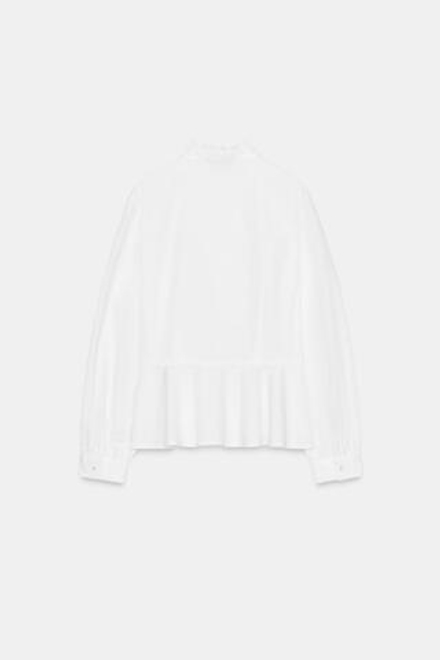 ZARA РУБАШКА ИЗ ПОПЛИНА С БАНТОМ, БЕЛЫЙ