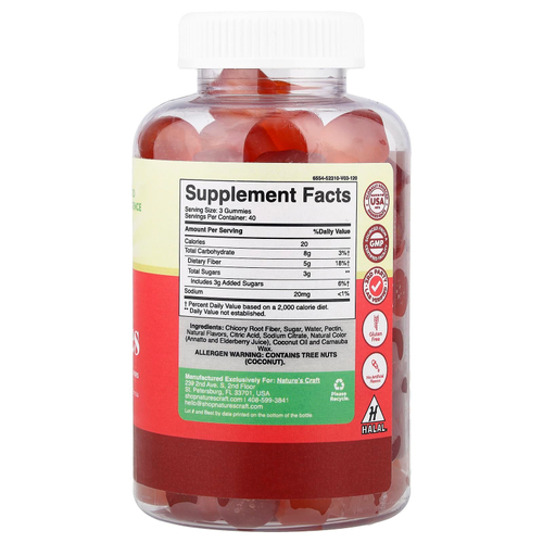 Nature's Craft, Жевательные мармеладки с клетчаткой, апельсин и ягодное ассорти, 120 жевательных таблеток