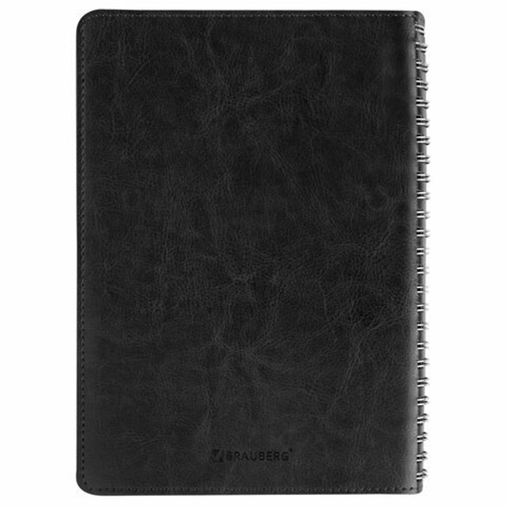 Тетрадь А5 (148x218 мм), BRAUBERG "Office PRO", гибкая, под кожу, гребень, 80 л., черная, 111046