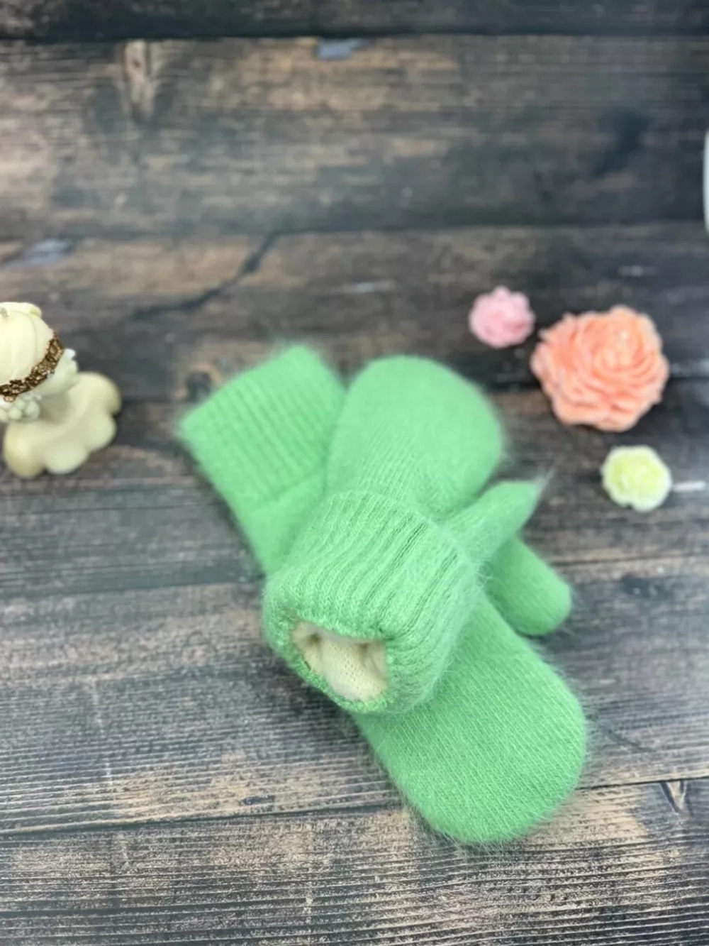 варежки ангора пушистые теплые зимние